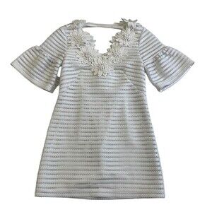 Nanette Lepore Daisy Embroidered Stripe Mini Dress Bridal White Bell Sleeve US 2